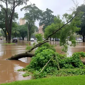 Temporal causa alagamentos e derruba árvores em Porto Alegre