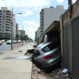 calçada que cedeu em Porto Alegre
