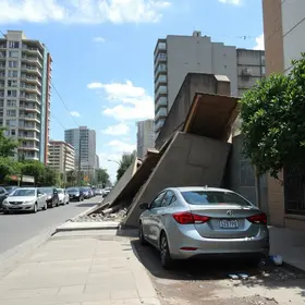 calçada cede e engole carros