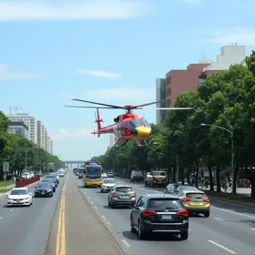 helicóptero pousa em avenida de Porto Alegre